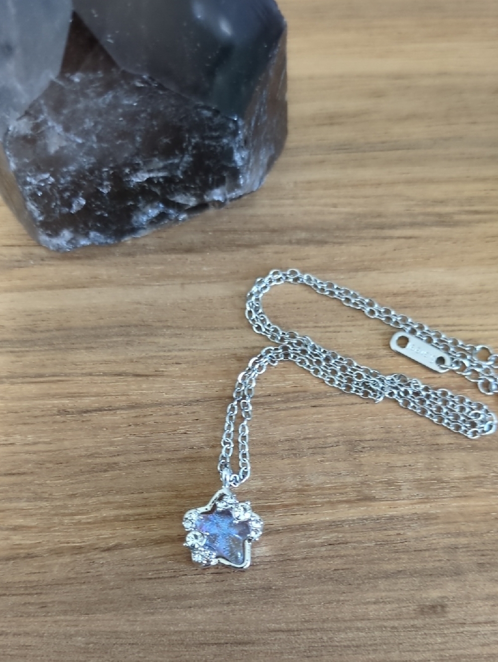 Silver-Tone Star Pendant Necklace with Iridescent Stone - Women Jewelry